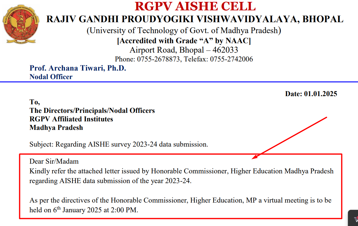 Letter Regarding AISHE data submisssion